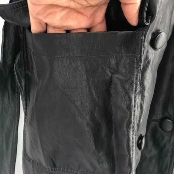 SOLD! NEW Zara Black Double Breasted Vegan Leather Belted Trench Coat Size Large - Picture 7 of 12